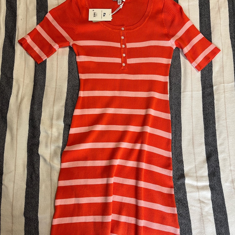 Striped Red and Pink Midi Dress
